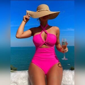 SHEIN Swim Women's Halter Neck Strap One Piece Swimsuit NEW size M